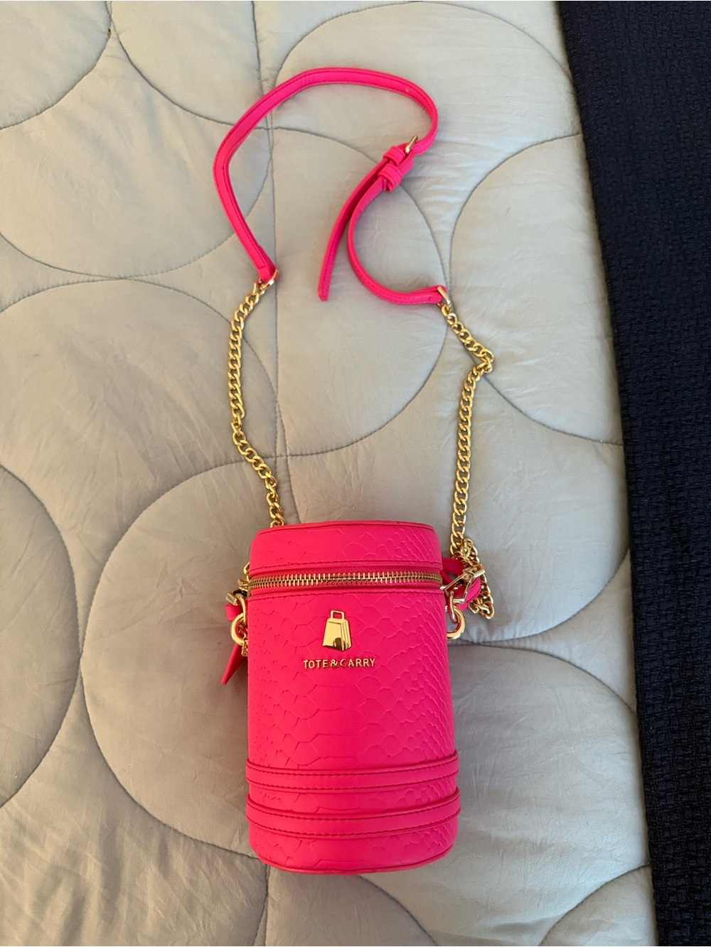 Tote & Carry Hot Pink Textured Cylinder Crossbody Bag